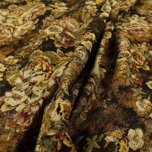 Large All Over Floral Pattern Black Colour Chenille Jacquard Upholstery Fabrics - Sold By The 1 Metre Length Fabric