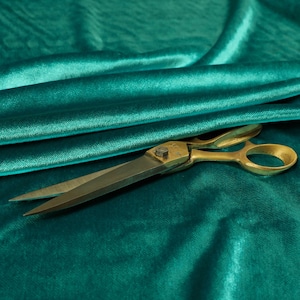 Luxury Shine Quality Plain Velvet Upholstery Curtain Fabrics In Teal Blue Colour - Sold By The 1 Metre Length Fabric