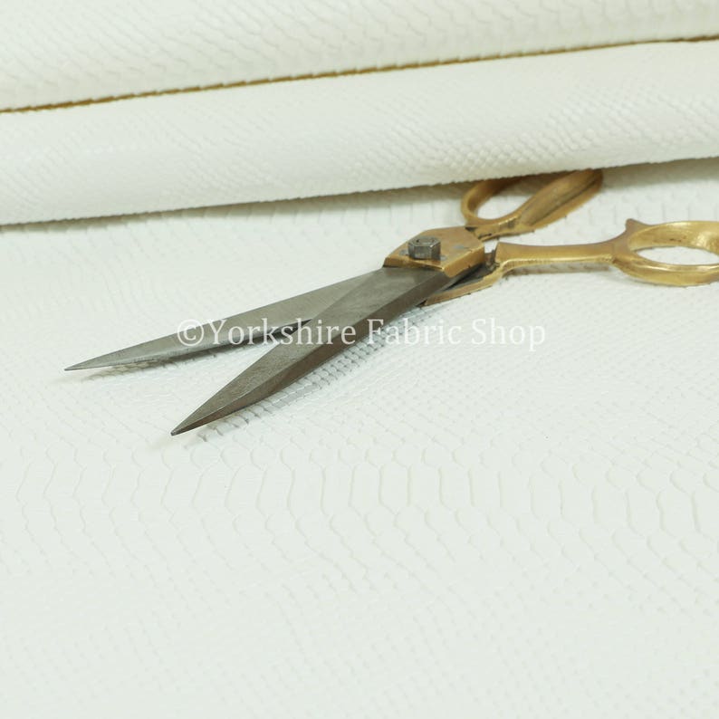 Designer Embossed Snake Animal Textured White Faux Leather Upholstery Fabric Sold By The 1 Metre