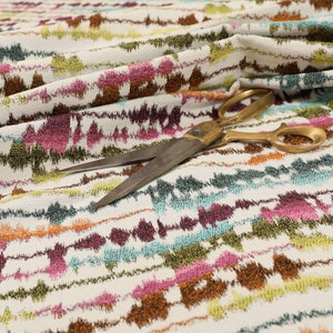 Multi Colour Pink Blue Yellow Orange Radio Wave Striped Pattern Upholstery Fabrics Perfect For Curtains Furniture Use - Sold By The Metre