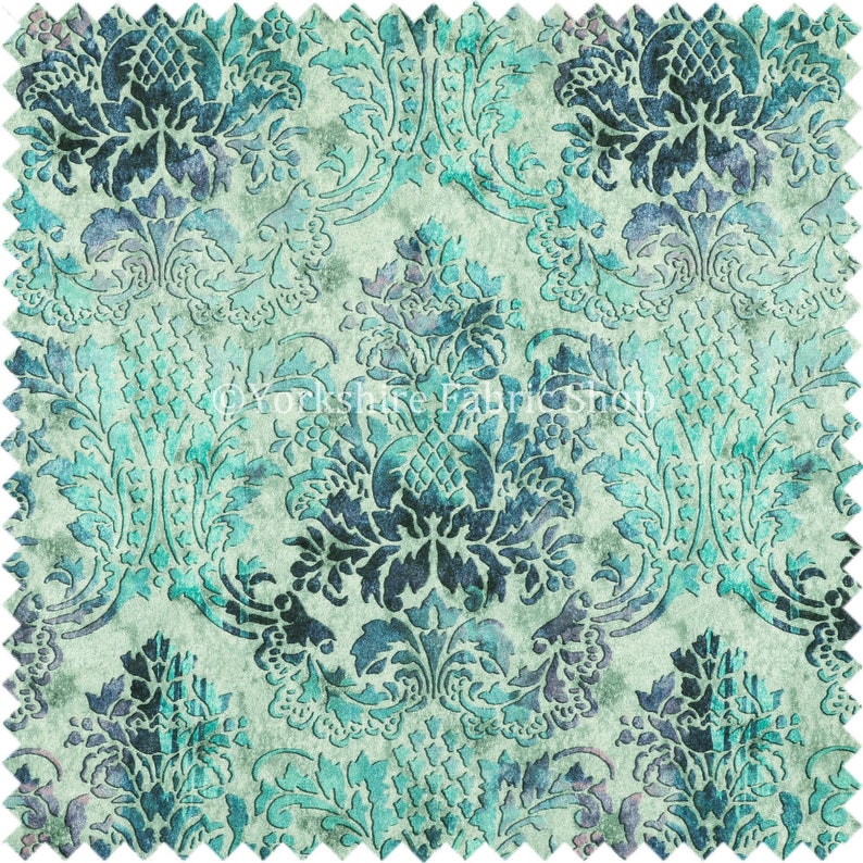 Traditional Damask Pattern Blue Teal Velvet Upholstery Curtain Etsy UK