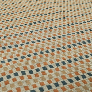 New Designer Modern Quality Blue Orange Beige Squares Patterned Chenille Upholstery Curtains Cushions Fabric