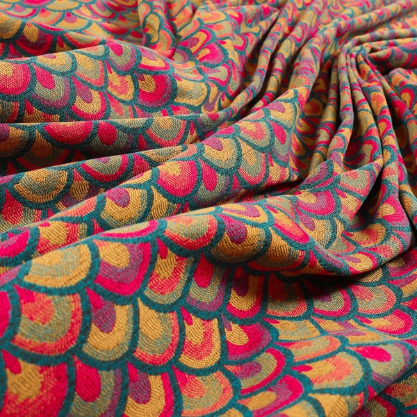 Lightweight Medallion Peacock Pattern Pink Red Teal Upholstery Furnishing Fabric - Sold By The 1 Metre Length Fabric