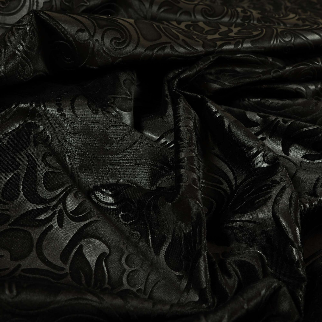 Quality Shiny Floral Embossed Black Velvet Pattern Upholstery ...