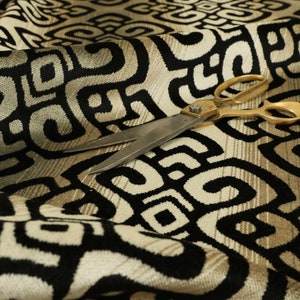 Designer Medallion Modern Pattern Woven Velvet Quality Soft Textured Heavy Weight Upholstery Furnishing Fabric In Black Gold Colour