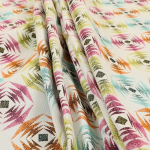 Multi Farbe Rosa Blau Orange Modern New Funky Geometrisch Scharf Muster Polsterstoff - Meterware Stoffe