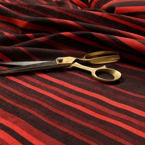 New British Designed Vertical Striped Patter Red Soft Chenille Like Velvet Upholstery Fabrics Interior Home Furnishing - Sold By The Metre