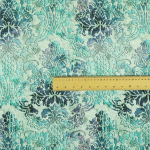 Traditional Damask Pattern Blue Teal Velvet Upholstery Curtain Furnishing Fabric