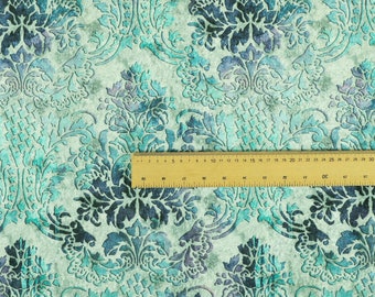 Traditionelles Damast-Muster-Blau-Petrol-Samt-Polsterungs-Vorhang-Bezugsstoff