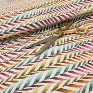 Multi Colour Pink Blue Orange Modern New Funky Striped Pattern Upholstery Fabric - Sold By The Metre Fabrics