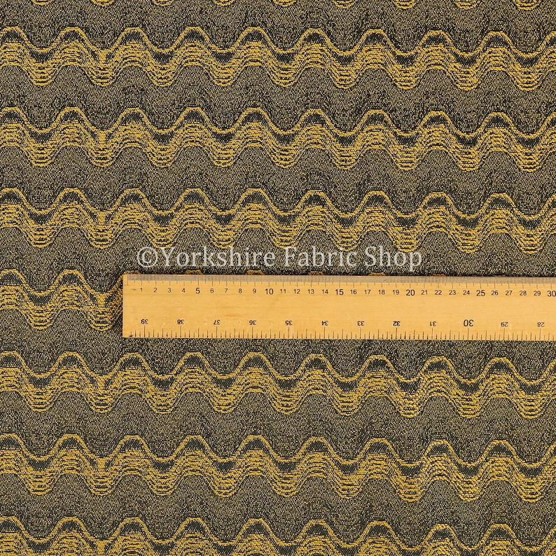 Sound Wave Pattern Lightweight Chenille Yellow Black Upholstery Curtain Fabric