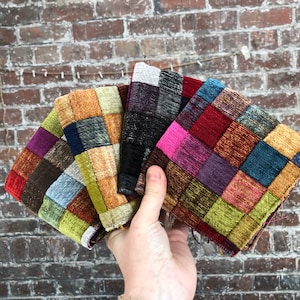 Thick Multicoloured Patchwork Chenille Upholstery Fabric For Curtains, Cushions, Interior Design Hard Wearing Polyester Fabrics Per Metre