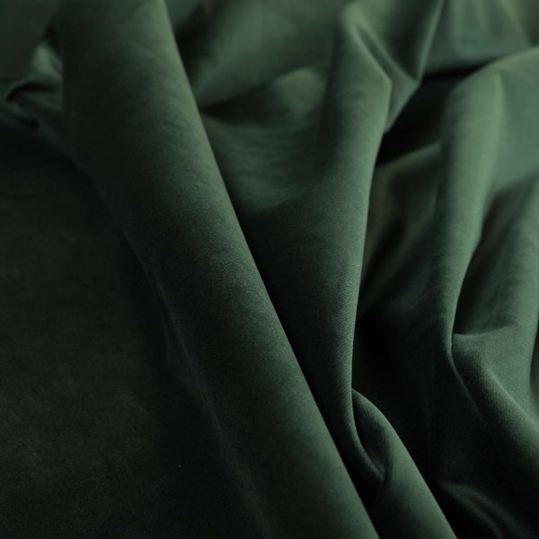 New Designer Soft Plush Plain Glossy Velvet Modern Upholstery Curtain Furnishing Fabrics In Dark Green Colour - Sold By The Metre Fabric