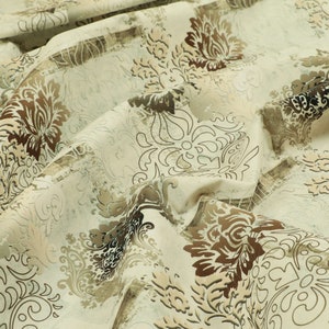 Modern Printed Velvet Damask Patchwork Pattern Natural Brown Upholstery Fabric - Sold By The 10 Metre Length Fabric