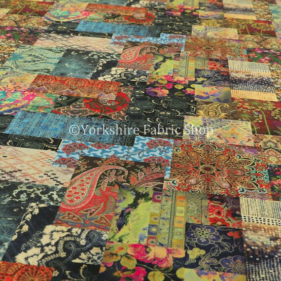 Modern Printed Velvet Geometric Pink Patchwork Upholstery Furnishing Fabric