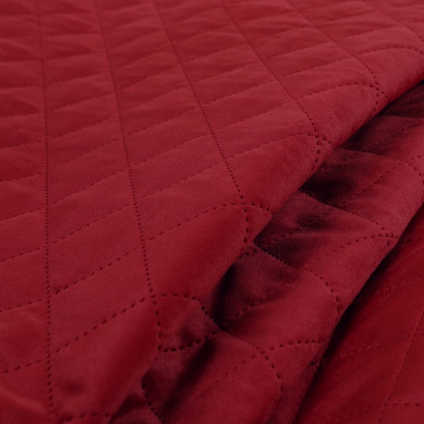 New Quality Modern Quilted Velvet Plain Upholstery Furnishing Fabric Soft Red