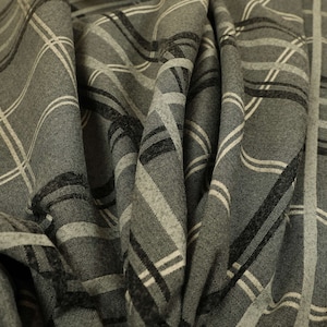 Soft Wool Effect Chenille Grey Black Tartan Pattern Curtain Upholstery Fabrics