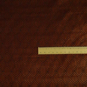 Geometric Velvet Jacquard Fabric Upholstery, Furniture, Seating, Chairs, Curtain, Cushion & Interior Design Soft Hard Wearing Quality Fabric Orange