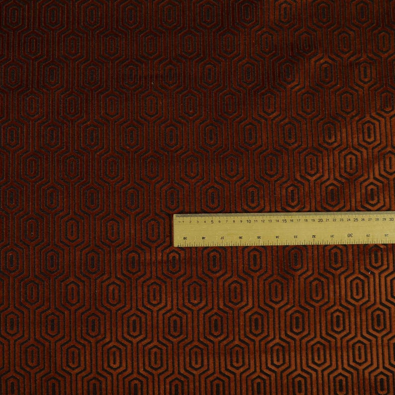 Geometric Velvet Jacquard Fabric Upholstery, Furniture, Seating, Chairs, Curtain, Cushion & Interior Design Soft Hard Wearing Quality Fabric Orange