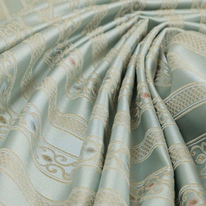 New Quality Regency Striped Pattern Ivory Teal Upholstery Furniture Fabric - Sold By The 1 Metre Length Fabric