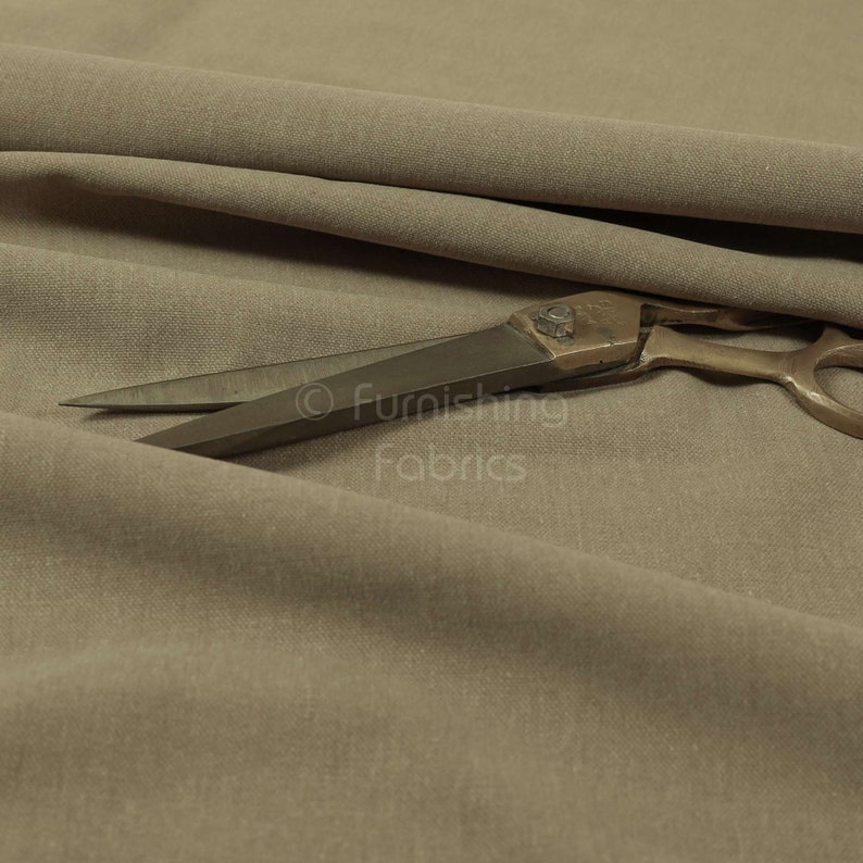 New Furnishing Fabric Plain Poly Cotton Flat Weave Upholstery Material In Beige Colour Sold By The Metre