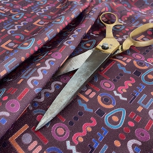 New Fire Treated Purple Brown Geometric Shape Soft Printed Chenille Upholstery Fabric Suitable For Cushions, Curtains, Blinds And Sofas