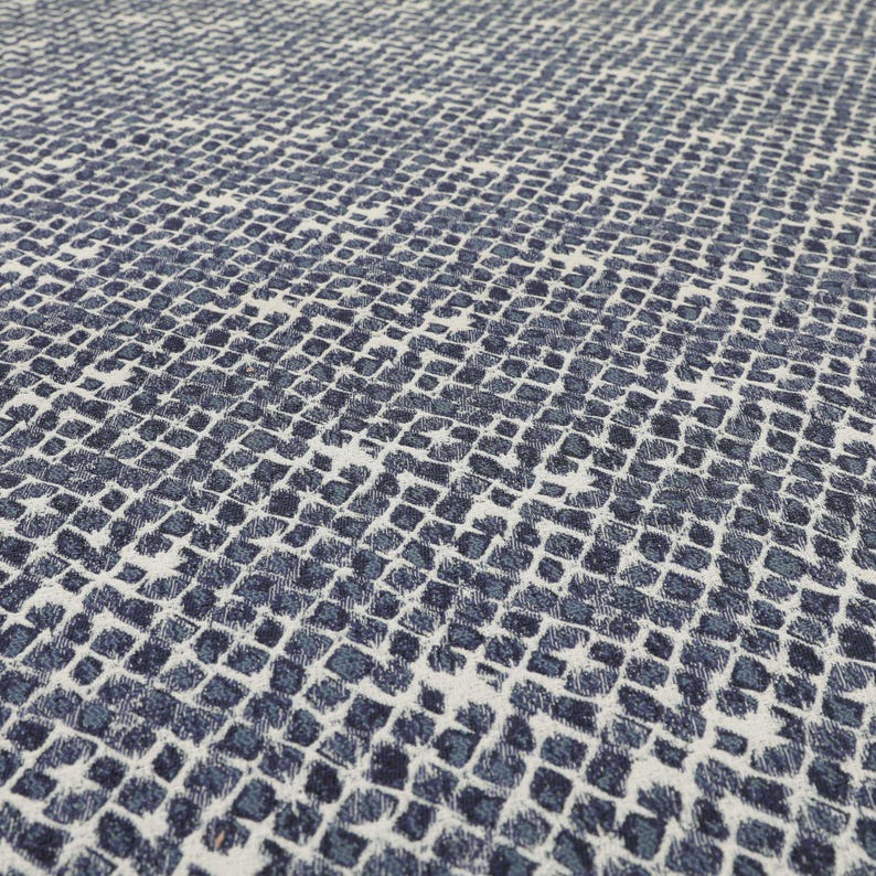 Blue Small Scale Pattern Chenille Upholstery Fabrics For Sofas, Curtains, Seating, Chairs & Furniture image 3