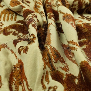 Traditional Pattern Beige Orange Red Chenille Jacquard Upholstery Curtain Fabric - Sold By The 1 Metre Length Fabric