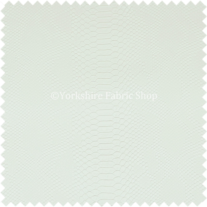 Designer Embossed Snake Animal Textured White Faux Leather Upholstery Fabric Sold By The 1 Metre