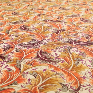 All Over Floral Pattern Orange Colour Chenille Upholstery Curtain Fabrics - Sold By The 10 Metre Length Fabric