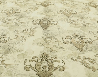 Tela de tapicería de terciopelo con estampado damasco marrón, perfecta para sofás, cortinas, sillas, taburetes, cojines e interiores.