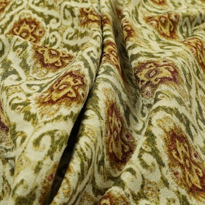 New Green White All Over Damask Pattern Chenille Jacquard Upholstery Fabrics - Sold By The 10 Metre Length Fabric