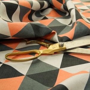 New Modern Geometric Triangle Pattern Orange Grey White Colour Soft Chenille Upholstery Fabrics Interior Home Furnishing - Sold By The Metre