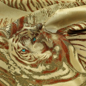 New Brown Orange Colour Chenille Furnishing Fabric Blue Eye Tiger Animal Pattern - Sold By The Pattern Repeat