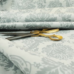 Soft Quality Printed Velvet Damask Pattern Silver Curtain Furnishing Upholstery Fabric - Sold By The 1 Metres Fabric