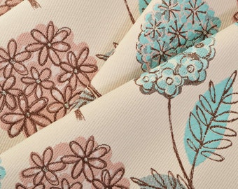 Quality Jacquard Woven Fabric Teal Pink Brown Calico Floral Flower Pattern Upholstery Fabrics For Sofas Curtains Furnishing - Sold By Metre