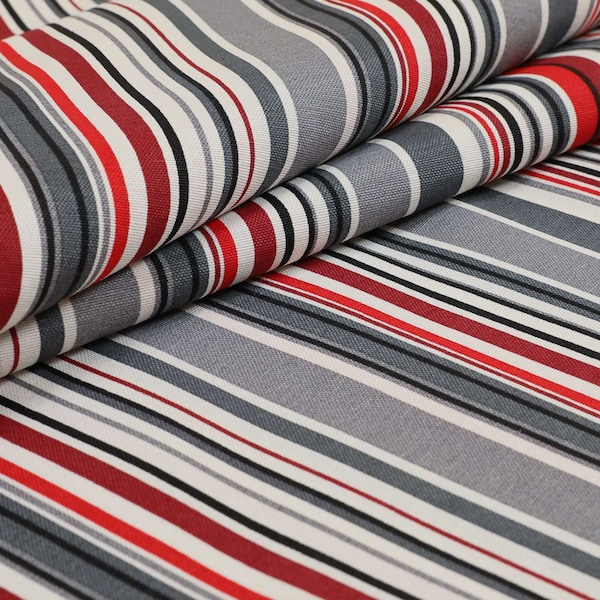 Nouveau tissu de rideau d'ameublement en velours de velours de polyester rayé noir rouge gris - vendu au 1 mètre