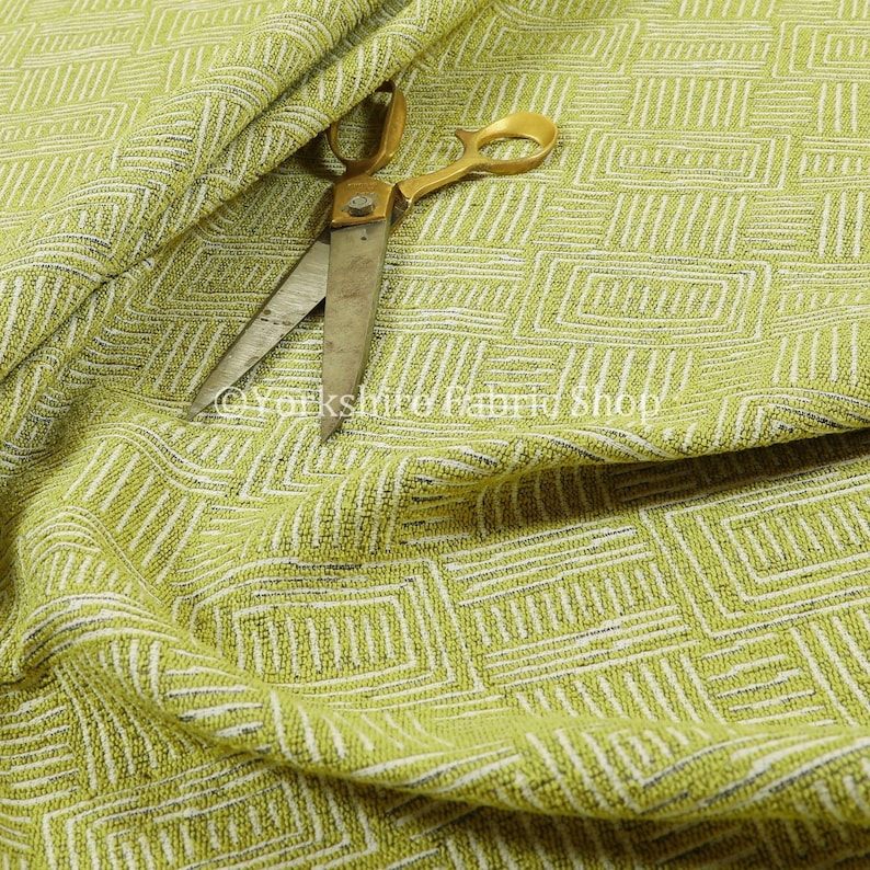 Sold By The 1 Metre Length Fabric New Soft Chenille Woven Modern Gingham Patchwork Green White Upholstery Fabric