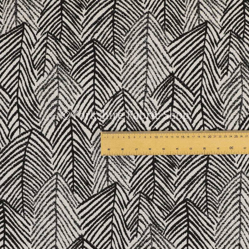 New Chenille Quality Woven Modern Leaf Floral Pattern Black Upholstery Fabric Sold By The 10 Metre Length Fabric
