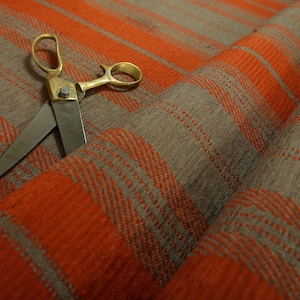 New Luxury Soft Like Cotton Striped Pattern Burgundy Brown Colour Woven Chenille Upholstery Fabric Perfect For Furniture - Sold By 10 Metres