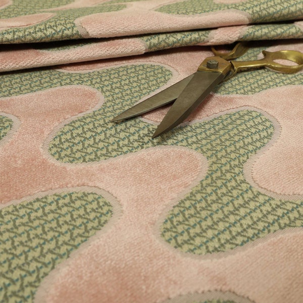 Retro Groove Pink Wavy Velvet Jacquard Upholstery Fabric For Curtains, Cushions, Roman Blinds Soft Hard Wearing Quality Fabrics Per Metre