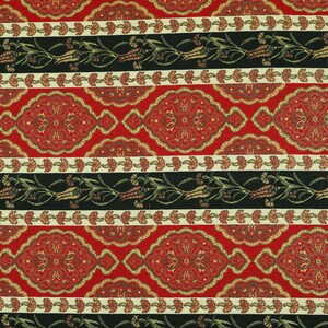 Red Blue Chenille Upholstery Curtain Fabric Traditional Floral Stripe Pattern