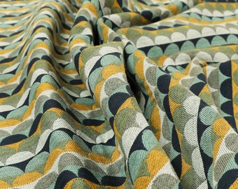 Blue Green Orange White Coloured Rounded Striped Theme Horizontal Pattern Chenille Upholstery Fabrics