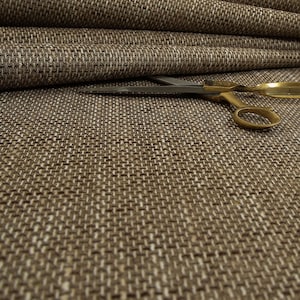 Quality Thick Durable Weave Hopsack Upholstery Fabric Caramel Beige Brown Colour Ideal For Sofas & Interior Furnishing - Sold By The Metre