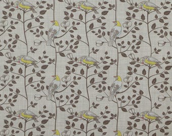 Brown Leaf Upholstery Fabric Curtains Furniture Furnishing Garden Bird Pattern