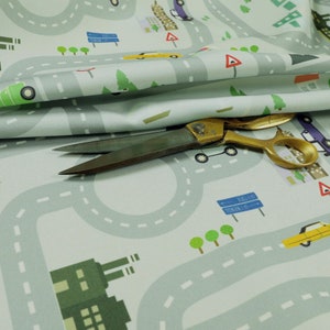 Kinderen Auto Kaart Thema Patroon Bedrukte Canvas Bekleding Stof Zilver Kleur - Verkocht Door De 1 Meter Lengte Stof