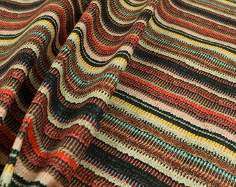 Funky Multicolour Designer Striped Pattern Velour Print Velvet Upholstery Fabric - Sold By The 1 Metre Length Fabric