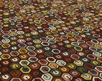Hexagon Geometric Black Colourful Chenille Tapestry Jacquard Upholstery Fabric For Furniture, Sofas, Curtains, Cushions, Chairs & Interiors