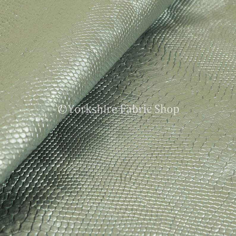 Designer Embossed Snake Animal Textured Silver Faux Leather Upho