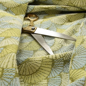 New Green Blue Coloured Nature Inspired Pattern Soft Chenille Upholstery Fabric By The Metre